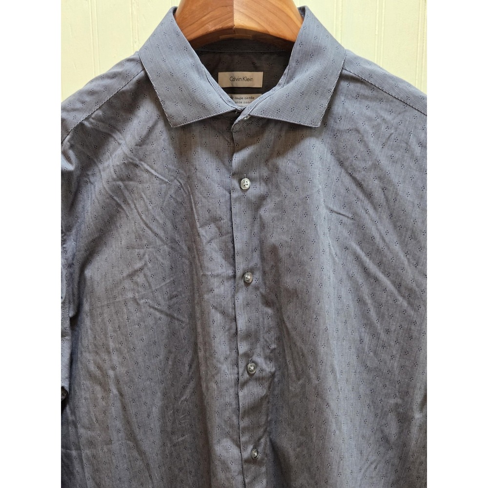 Calvin Klein Shirt Mens 17.5‎ 34/35 Gray Slim Fit Performance Non Iron Dress